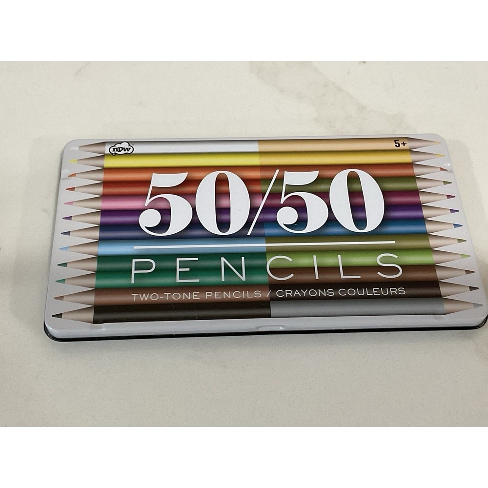 London 50/50 Two-Tone Color Pencils Set of 24 Colors/12 Pencils With Tin LN